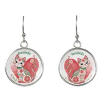 Cute Boho Valentine Heart Cat Earrings