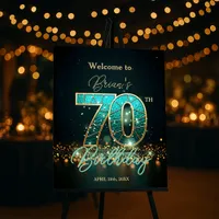 Teal and Gold Jewel Diamond 70th Birthday Welcome Foam Board
