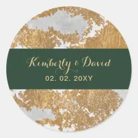 Marble Green and Gold Wedding Classic Round Sticker