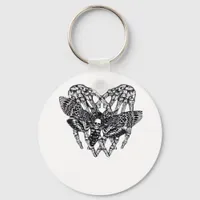 Deathshead Moth Classic Skeleton Hand Heart Style Keychain