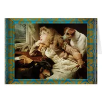 Vintage Girl and Two Dogs Grunge Framed Cards