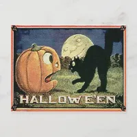 Vintage Halloween Pumpkin  & Cat in Mosaic Postcard