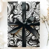 Arabesque Vintage Feathers Black and White Pattern Wrapping Paper