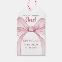 Pink Bow Coquette First Birthday Gift Tags