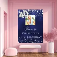 40th birthday navy blue silver stars photo welcome poster