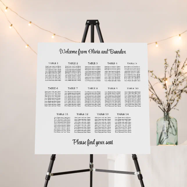 Stylish 14 Table Wedding Seating Chart Foam Board