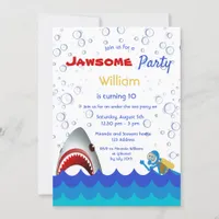 Shark under the sea 10th birthday party boy invitation