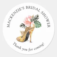 Floral Gold High Heel Shoe Bridal Shower Thank You Classic Round Sticker