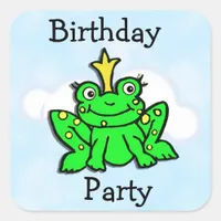 Little Lime Green Frog Fairy Tale Birthday Square Sticker