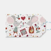 Cute Festive Mice Couple Holidays Pattern Gift Tags