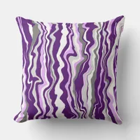 Purple Marble Fluid Art Stripes  Throw Pillow