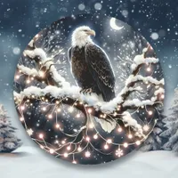 An Eagle atop a Snow filled Branch Christmas Classic Round Sticker