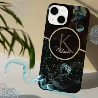 Black  Monogram Blue Roses Phone Case