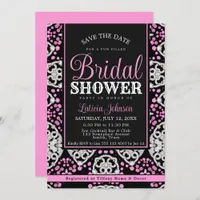 Glamorous Pink Black Diamond Chic Bridal Shower Invitation