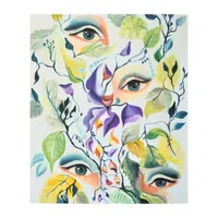 Handpainted Elegant Feminine Eyes Colorful Leaves