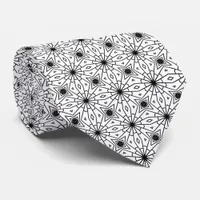 Elegant Black White Geometric Star Pattern Necktie