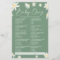 Quiz Baby Shower Game, Daisy Baby Shower Game