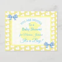 Yellow Rubber Duckie Baby'Shower Invitation Postcard