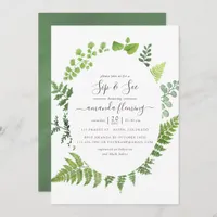 Watercolor Woodland Forest Greenery Sip and See Invitation
