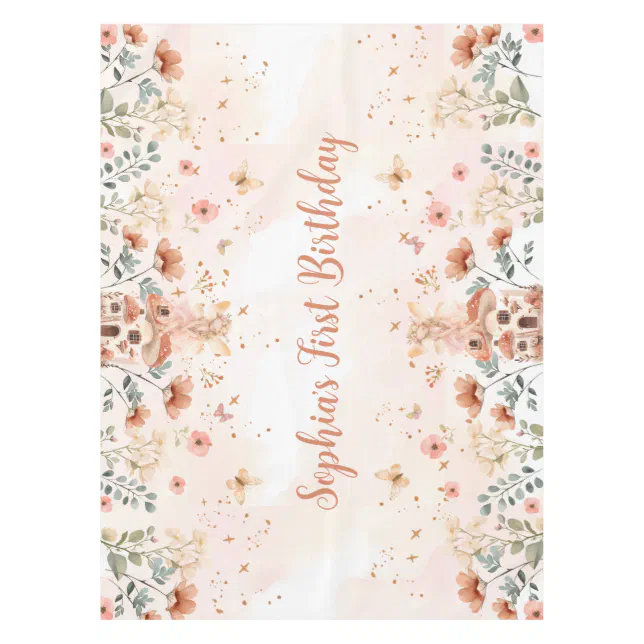 Enchanted Forest Mushroom Girl's First Birthday  Tablecloth