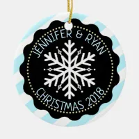 Personalize Couple's Photo Black White Snowflake Ceramic Ornament