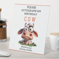 Cute Cow Farm Animals 2nd Birthday Party Pedestal Sign