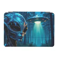 Hyper Realistic Alien and UFO in the Forest iPad Mini Cover