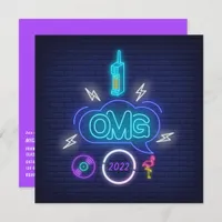 Purple Retro Music Neon Signs Graduation Party Invitation