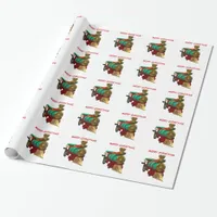 Cute Cartoon Penguin and Christmas Train Wrapping Paper