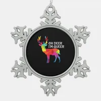 Oh Deer Queer Funny Pun LGBT Pride Design Snowflake Pewter Christmas Ornament