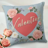 Valentine's Day Pretty Floral Pink Roses Custom Throw Pillow