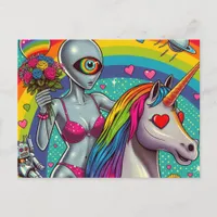 Alien in a bikini on a Unicorn  Postcard