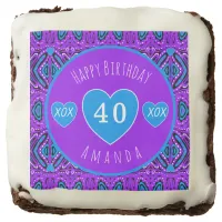 Purple White Blue Geometric Pattern 40th Birthday  Brownie