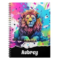 Rainbow Lion with Paint Splatter Kids Notebook