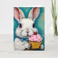 Bunny with a Cupcake Birthday Card