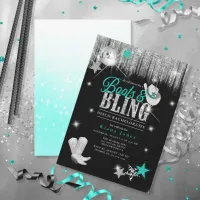 Boots 'n Bling Disco Bachelorette Teal ID925 Invitation