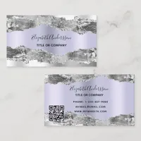 Silver violet agate marble QR code Business Card