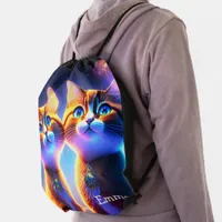 Cute cat couple under the starry sky -   drawstring bag