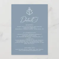 Dusty Blue Anchor Nautical Wedding Details Enclosure Card