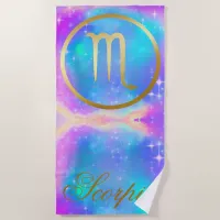 Zodiac Sign Scorpio Gold on Colorful Background | Beach Towel