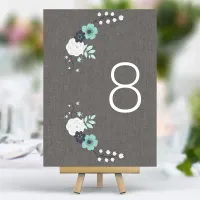 Rustic Linen Blue Floral Table Number