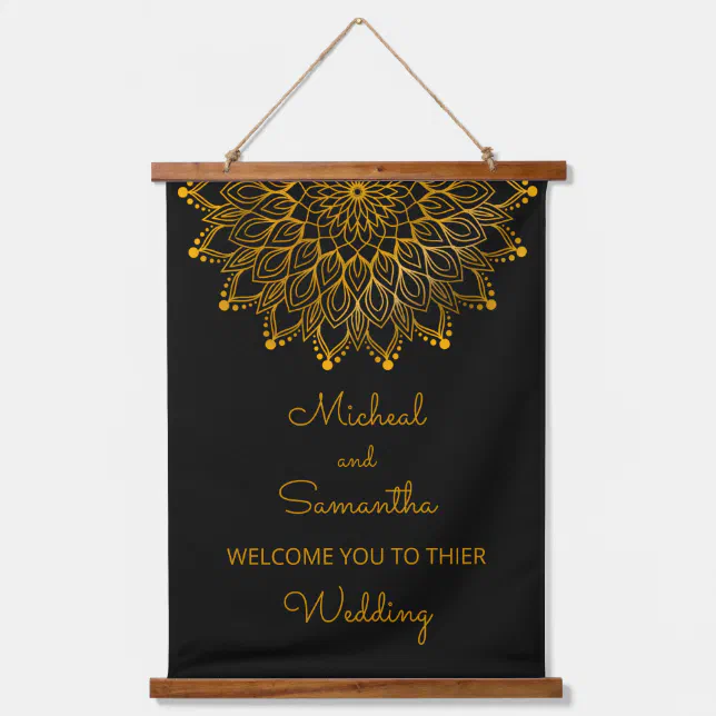 Elegant simple black ornate wedding hanging tapestry