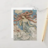 Woman With Octopus Hair in the Clouds Collage Postcard