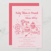 Pink Whimsical Hand Drawn Girl Baby Shower Brunch Invitation