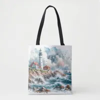 Coastal beach Lighthouse  Tote Bag