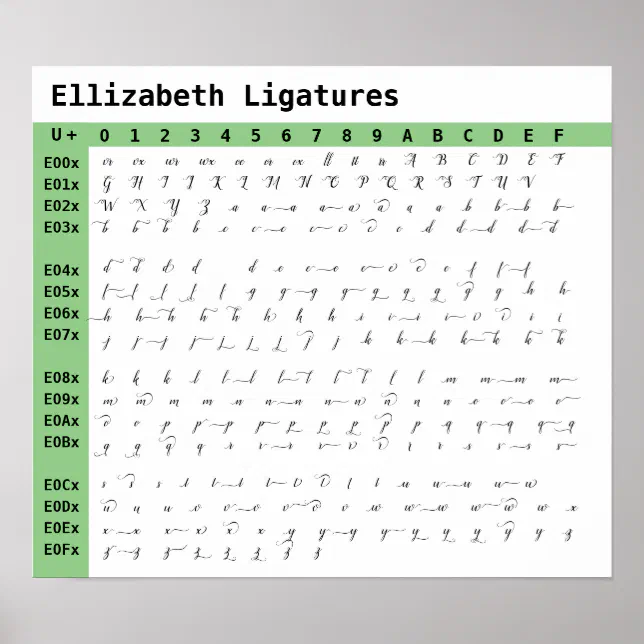 Ellizabeth Font Ligatures Chart