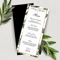 Elegant Black Gold Botanical Wedding Menu