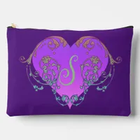 Elegant, Romantic Purple Heart with Flourish  Accessory Pouch