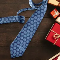 Blue Poinsettia Initials Classic Whimsy Christmas Neck Tie