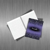 Monogrammed Name Black Glitter on Purple | Notebook